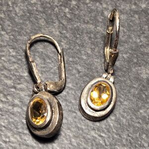 Pretty Yellow Stone Dangly Sterling Silver Earrings